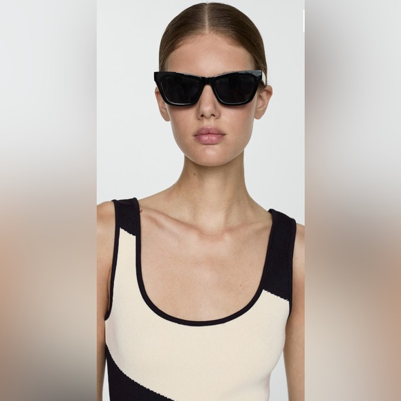 Mango Black and Cream Diagonal Stripe Midi Dress - Picture 3 of 3